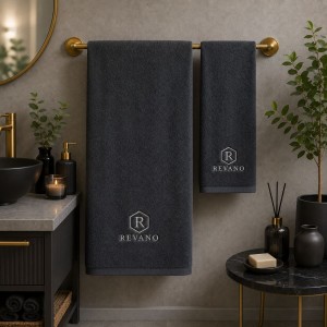 Logolu El ve Banyo Havlusu Takımı Antrasit Gri 50x90cm 70x140cm